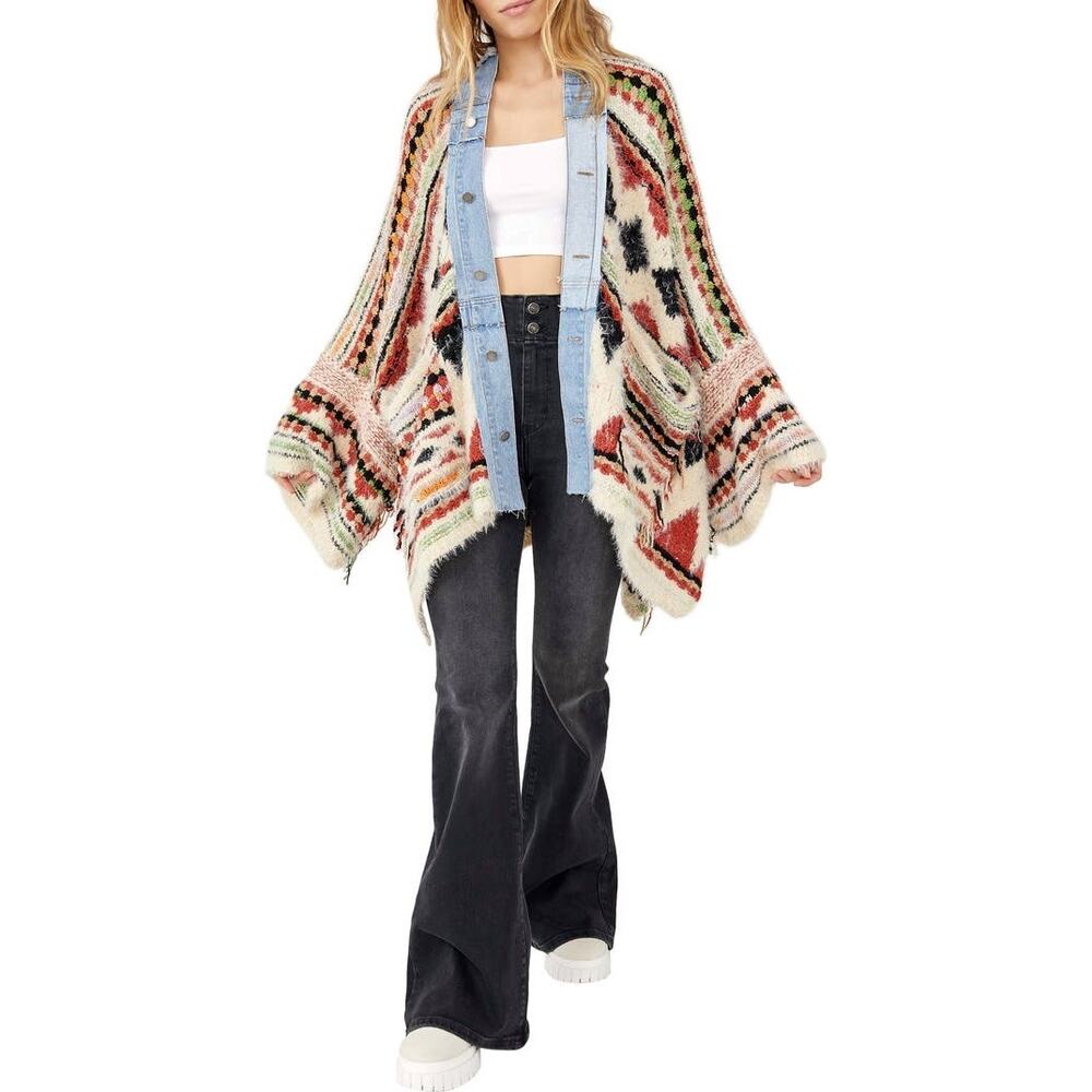 Awesome Free People Running Wild Poncho Cardigan Medium Large New - Picture 6 of 11